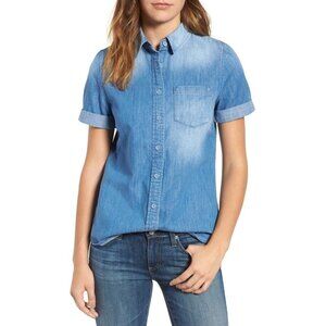 New AG Adriano Goldschmied Women’s Size XS Blue Denim Casual Button Up Shirt S/S